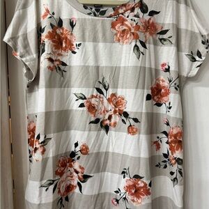 Floral Striped Short Sleeve Top